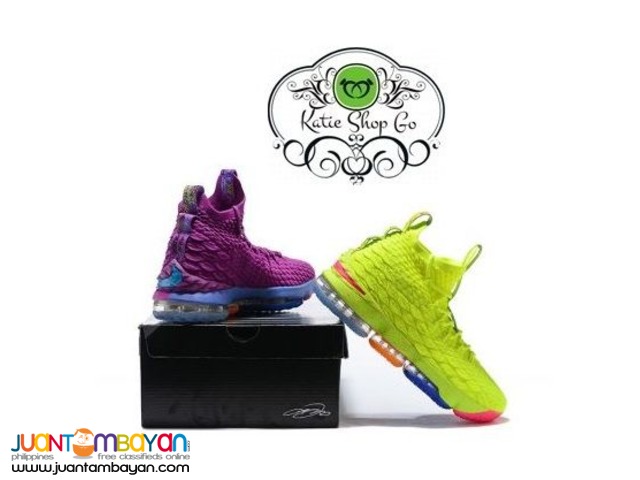 NIKE LEBRON 15 CONFETTI VOLT & PURPLE BASKETBALL SHOES