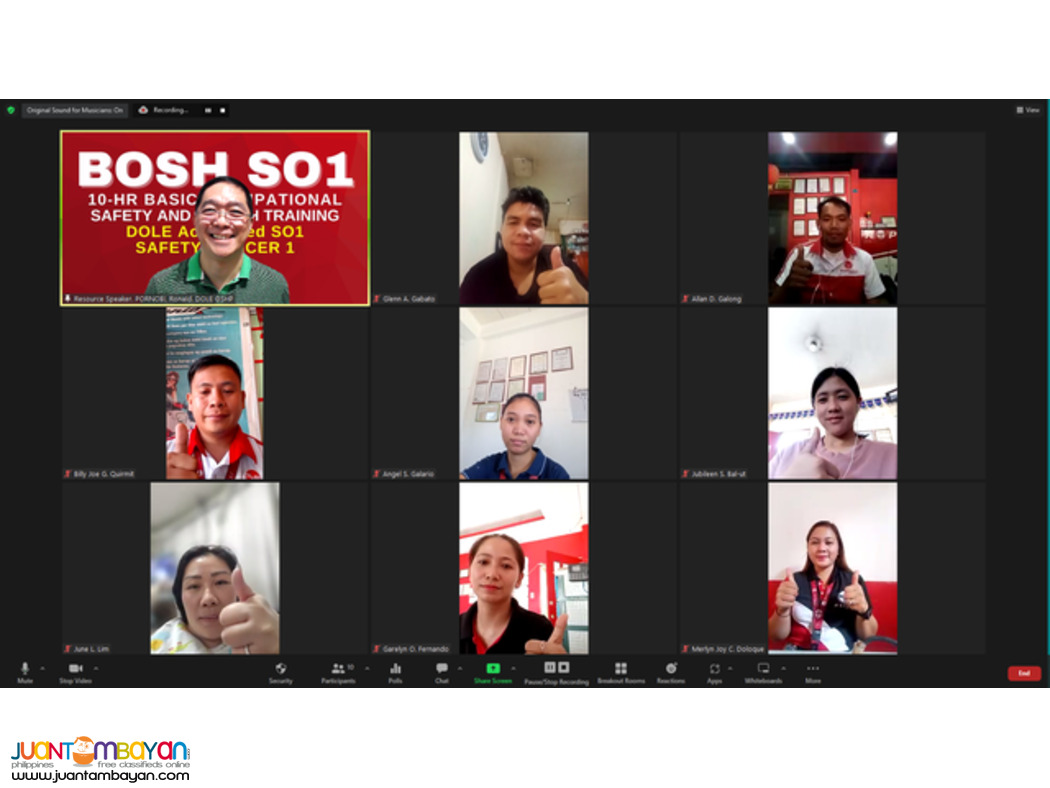 Online BOSH Training Online DOLE SO1 Training Safety Officer 1
