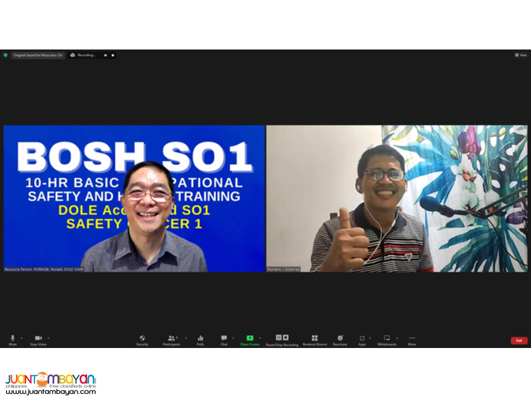 Online BOSH Training Online DOLE SO1 Training Safety Officer 1