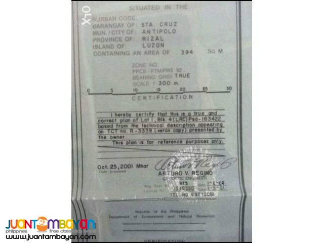 Lot sale in NUESTRA SNRA.DE LA PAZ SUBD ANTIPOLO CITY