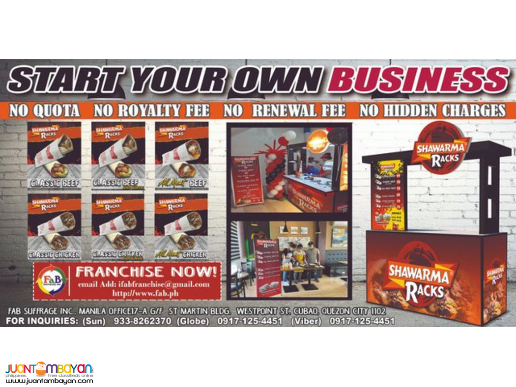 Shawarma Rack food cart franchise P149,000.00