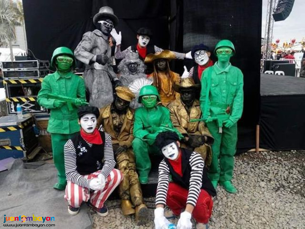 Dancing mimes, Juggler, unicycle, stilt walker, roaming performers