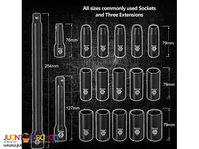 Tacklife 18-piece 1/2-inch Drive Deep Metric Socket Set
