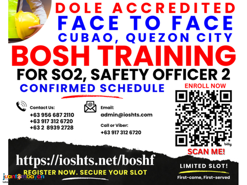 Face To Face BOSH Training Safety Officer 2 SO2 Training DOLE training
