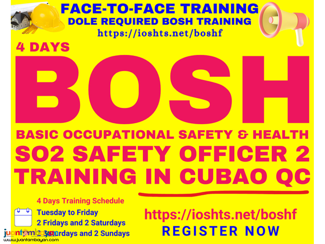 Face To Face BOSH Training Safety Officer 2 SO2 Training DOLE training