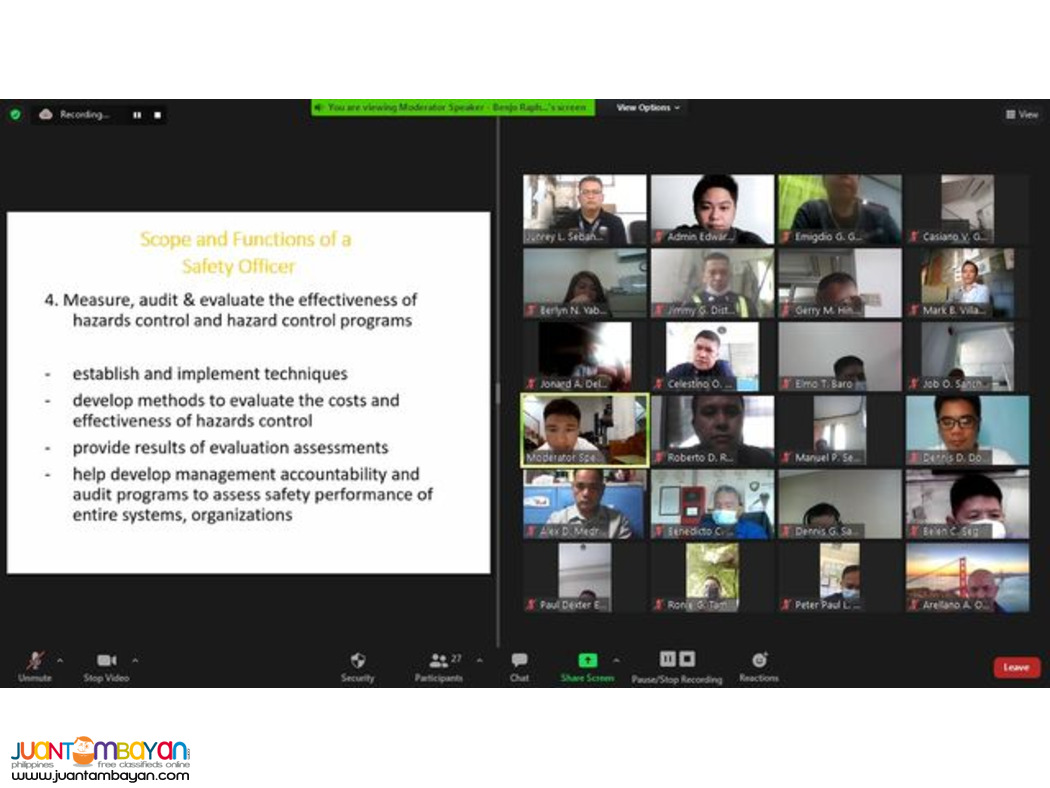 BOSH SO2 Online Training Philippines DOLE Certified Safety Officer 2