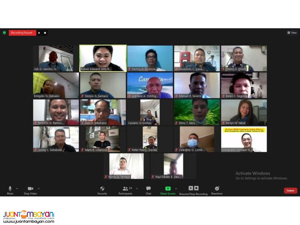 BOSH SO2 Online Training Philippines DOLE Certified Safety Officer 2