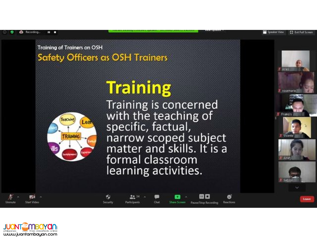 TOT Training of Trainers Training for Safety Officers DOLE Accredited