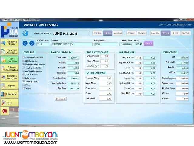 Payroll System with Finger Scan or Card Swipe