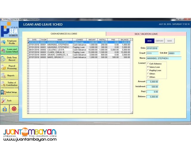 Payroll System with Finger Scan or Card Swipe