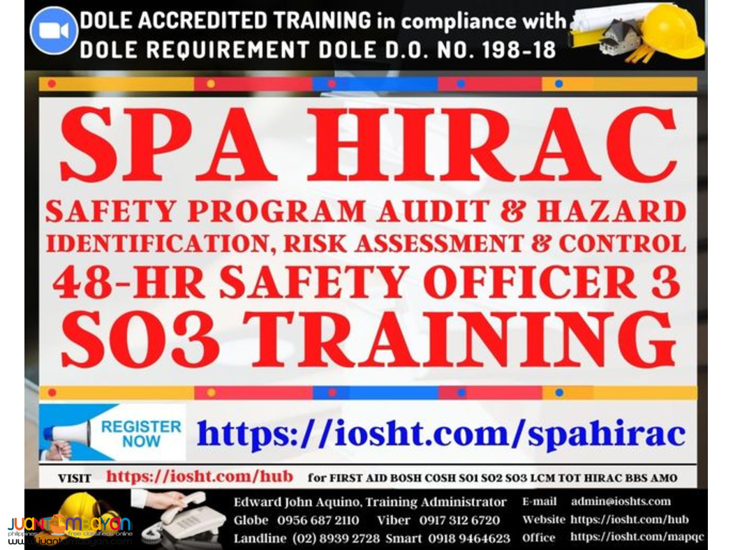 so3 Training Spa Hirac Training Dole Accredited Safety Officer 3