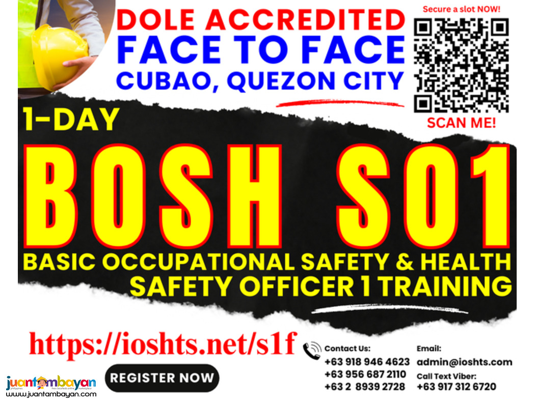 SO1 BOSH Training Training Safety Officer 1 DOLE Training Face To Face