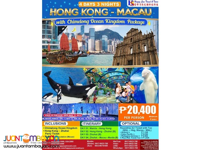 4D3N Hong Kong and Macau with Chimelong Ocean Kingdom