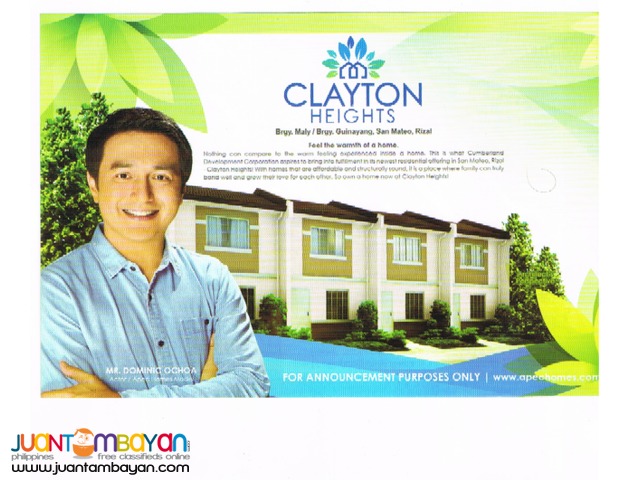 Clayton Heights, San Mateo, Rizal. (Pag-Ibig Financing)