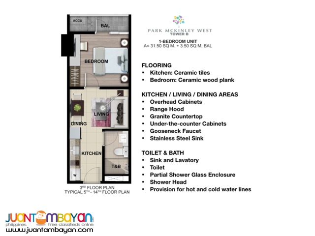 Preselling 1 Bedroom with Balcony in Park McKinley West