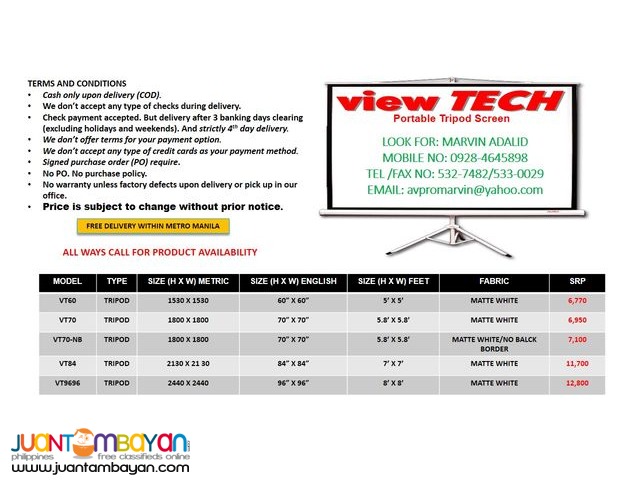 VIEWTECH PROJECTOR SCREEN