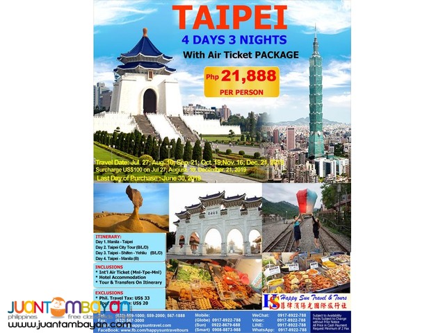 4D3N Taipei Full Board with Air Ticket Package 