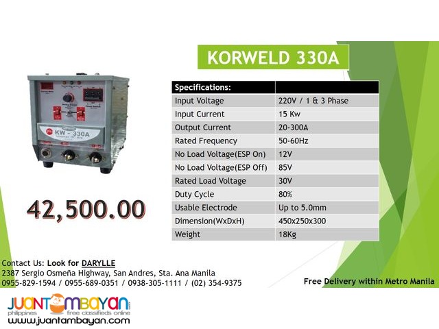 Korweld 330A ARC DC Inverter Type Welding Machine
