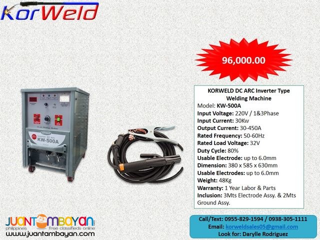 Korweld 500A ARC DC Inverter Type Welding Machine
