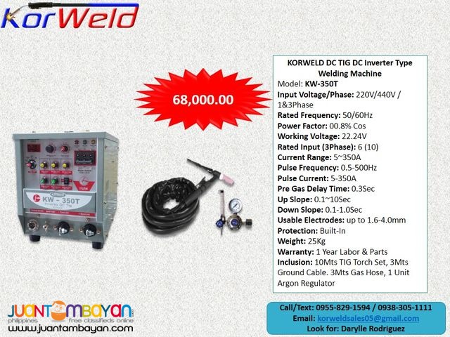 Korweld DC TIG 350T DC Inverter Type Welding Machine (220V,440V)