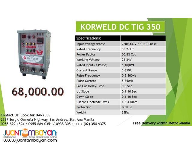 Korweld DC TIG 350T DC Inverter Type Welding Machine (220V,440V)