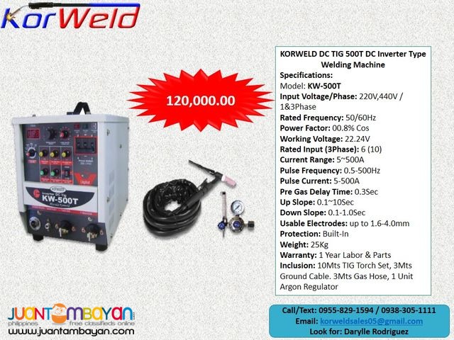 Korweld DC TIG 500T DC Inverter Type Welding Machine 220V, 440V