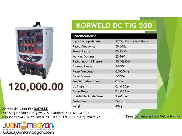 Korweld DC TIG 500T DC Inverter Type Welding Machine 220V, 440V