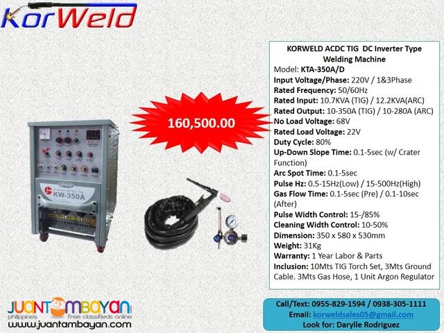 Korweld ACDC TIG 350T DC Inverter Type Welding Machine 220V,440V