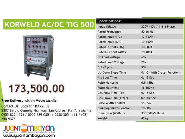 Korweld ACDC TIG 500T DC Inverter Type Welding Machine 220V,440V
