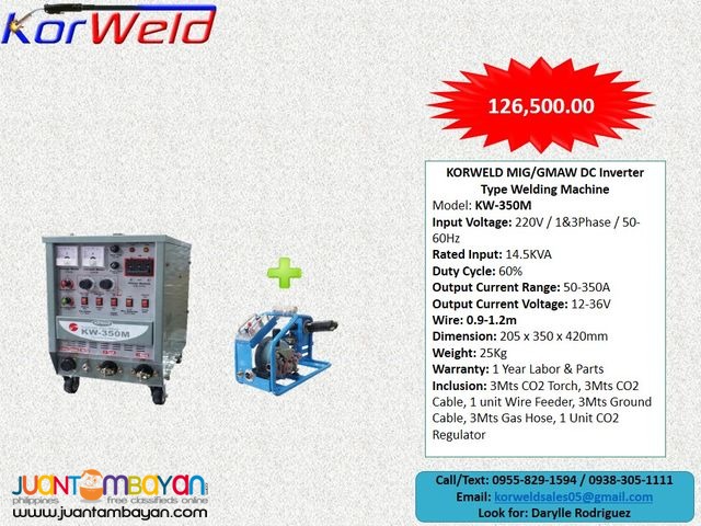 Korweld MIG 350M DC Inverter Type Welding Machine 220V,440V