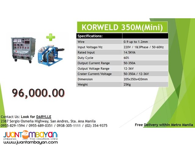Korweld MIG 350M Mini DC Inverter Type Welding Machine