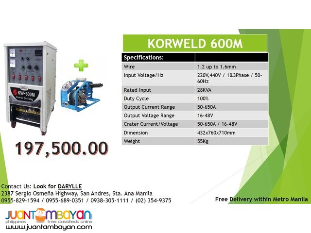 Korweld MIG 600M DC Inveter Type Welding Machine 220V,440V