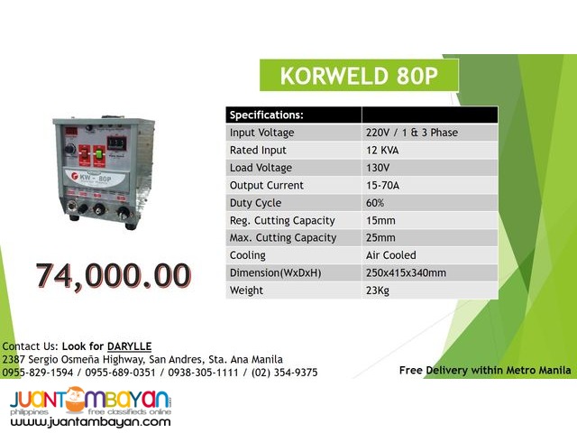 Korweld 80P Plasma Cutter Dc Inverter Type Welding Machine