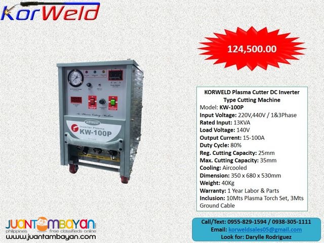 Korweld 100P Plasma Cutter DC Inverter Type 220V,440V