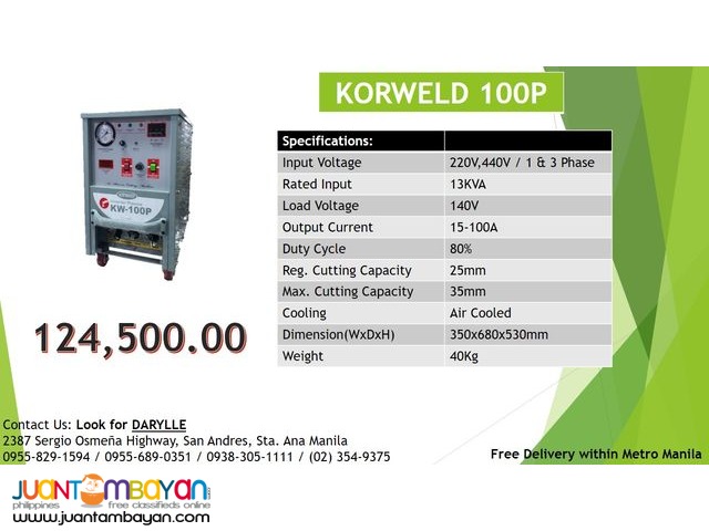 Korweld 100P Plasma Cutter DC Inverter Type 220V,440V