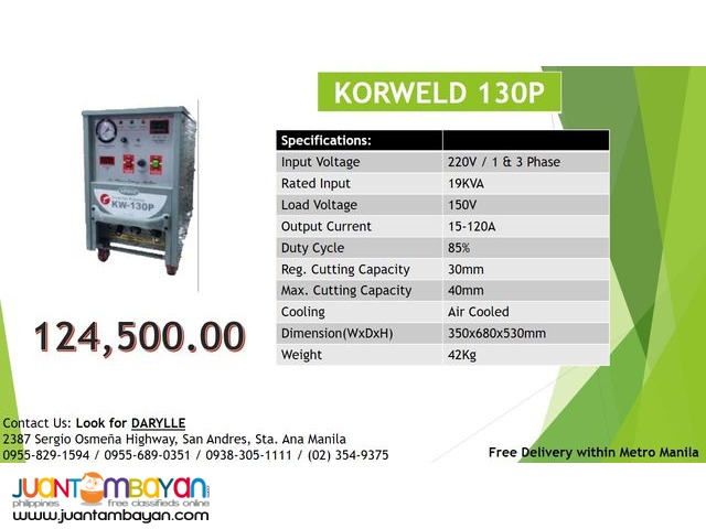 Korweld 130P Plasma  Cutter DC Inverter Type 220V