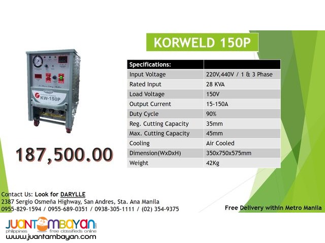 Korweld 150P Plasma Cutter DC Inverter Type 220V,440V