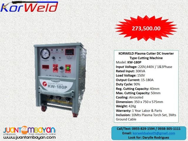 Korweld 180P Plasma Cutter DC Inverter Type 220V, 440V