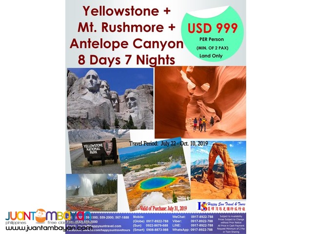  8D7N USA Yellowstone & Mt. Rushmore Free and Easy