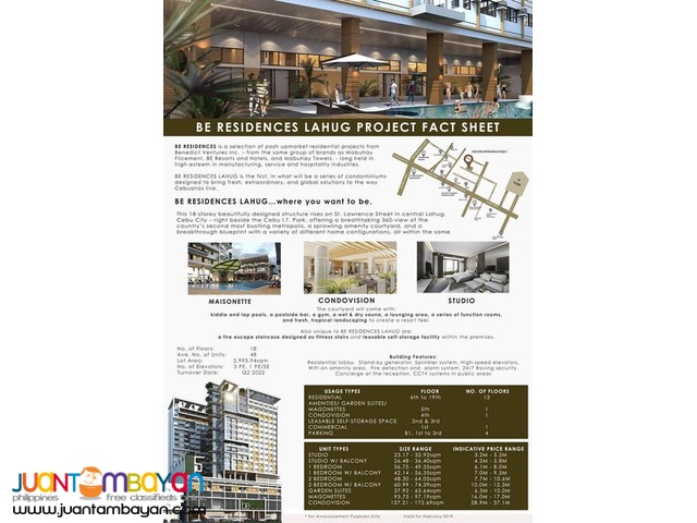 Condo for sale Cebu City - Be Residences Studio w/ Balcony