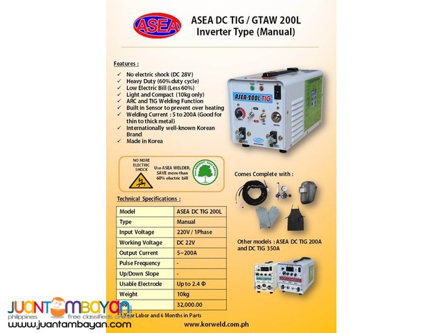 ASEA DC TIG 200L DC Inverter Type Welding Machine