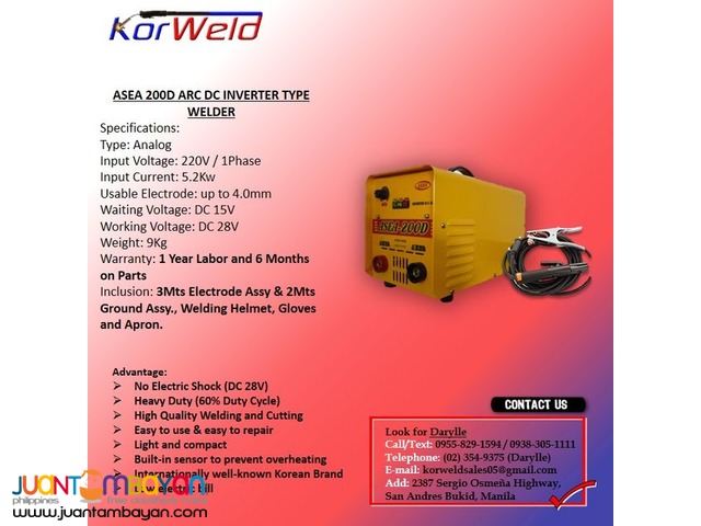 ARC Welding Machine DC Inverter Type  (ASEA-200D Yellow)