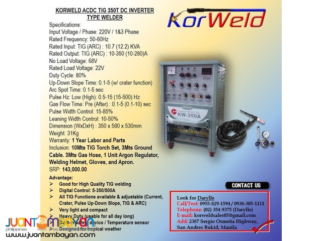 TIG Welding ACDC Korweld 350Amps DC Inverter Type