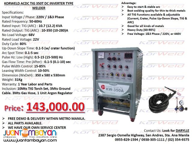TIG Welding ACDC Korweld 350Amps DC Inverter Type