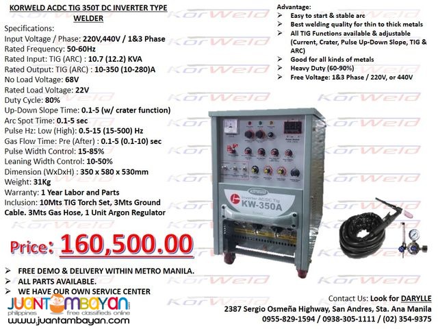TIG Welding ACDC Korweld 350Amps DC Inverter Type (220V,440V)