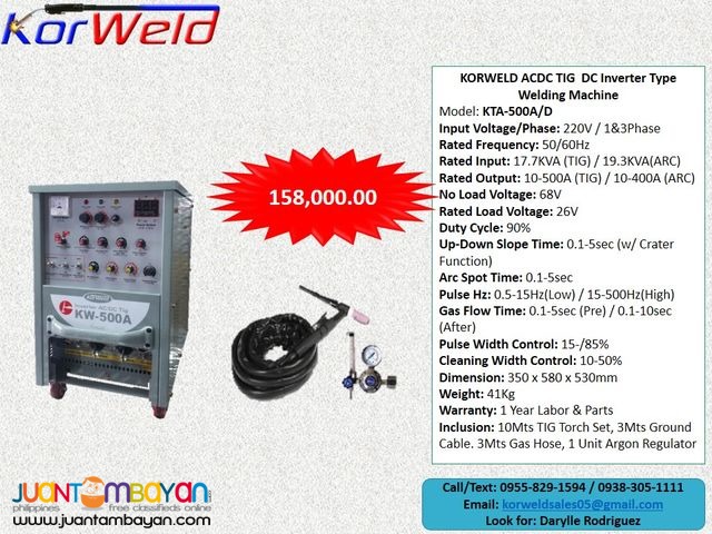 TIG Welding ACDC Korweld 500Amps DC Inverter Type