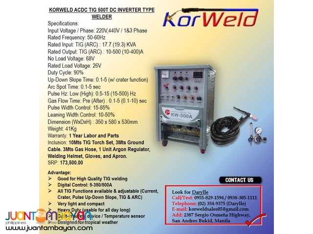 TIG Welding ACDC Korweld 500Amps DC Inverter Type (220V,440V)