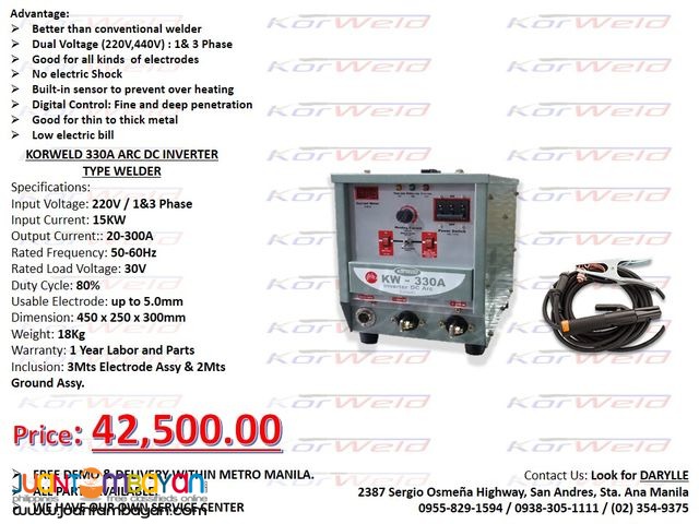 ARC Welding Machine Korweld 330Amps (220V) Inverter Type