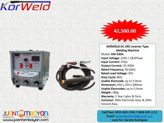 ARC Welding Machine Korweld 330Amps (220V) Inverter Type