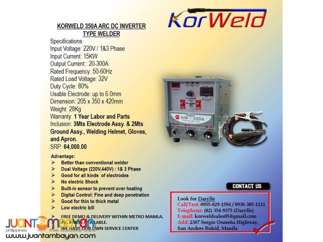 Arc Welding Machine Korweld-350Amps (220V) Inverter Type